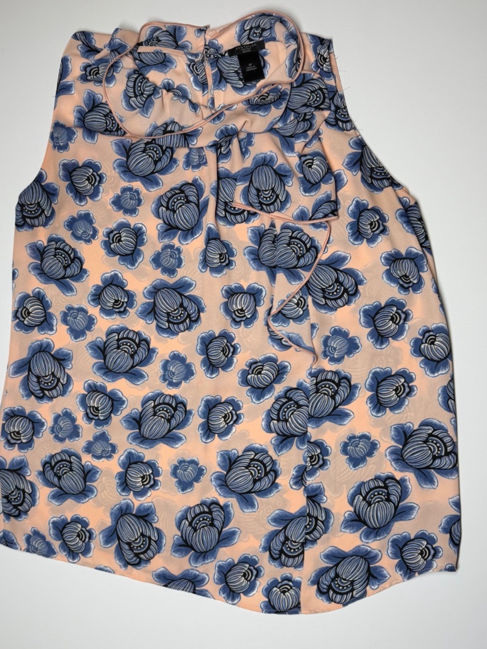 Ann Taylor Petite SP Floral Sleeveless Ruffle Blouse Multicolor Career Top‎